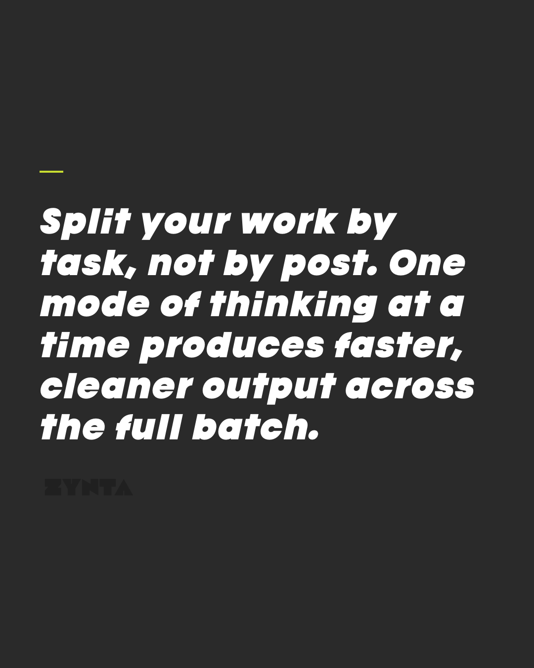 Slide 8 — Batch a month of posts in one sitting