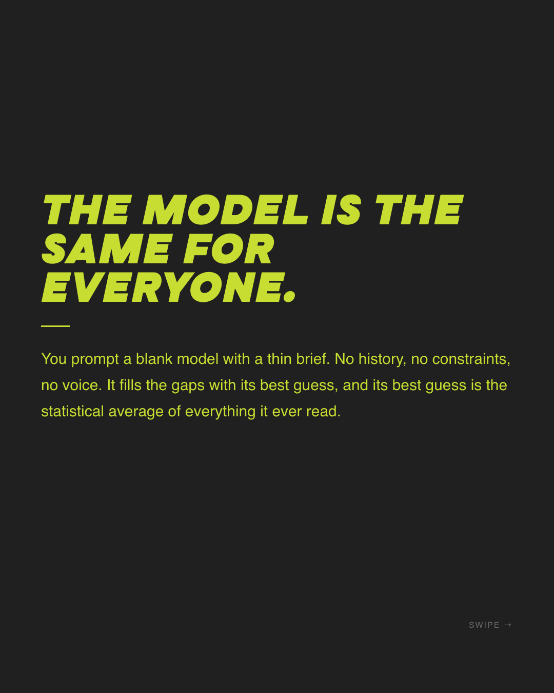 Slide 2 — AI carousels sound the same. Context is the fix.