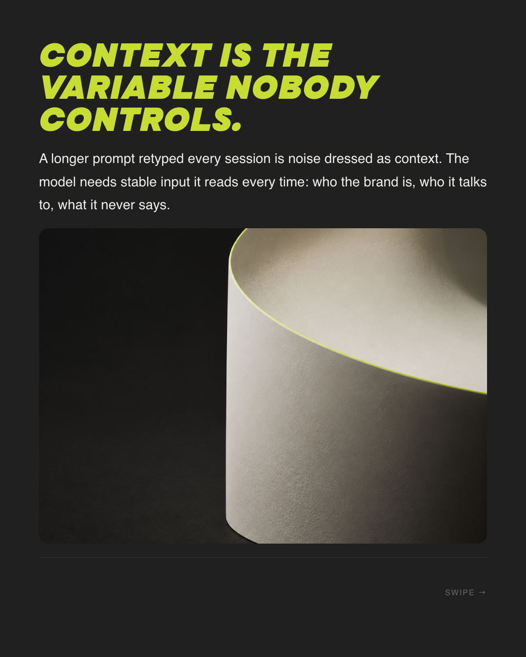 Slide 4 — AI carousels sound the same. Context is the fix.